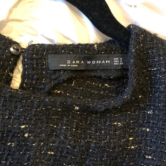 Zara Black Tweed Knit Top W/ Metallic Gold Thread - Picture 3 of 4